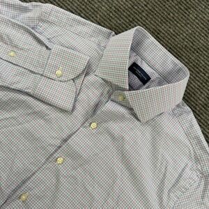 Proper Cloth Performance Long Sleeve Botton Up Mens 16.5 Blue Purple Check Work